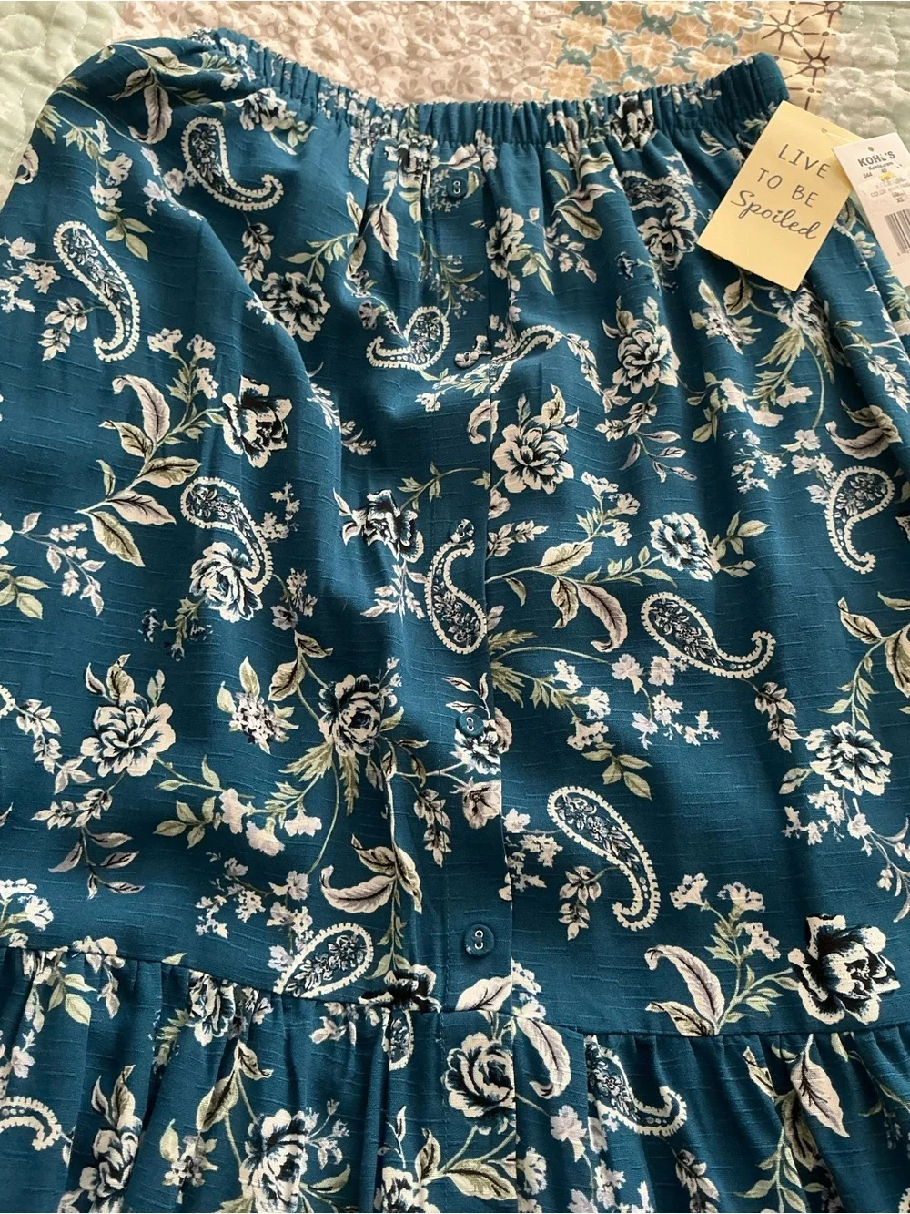 Kohl's Teal Floral Tiered Midi Skirt